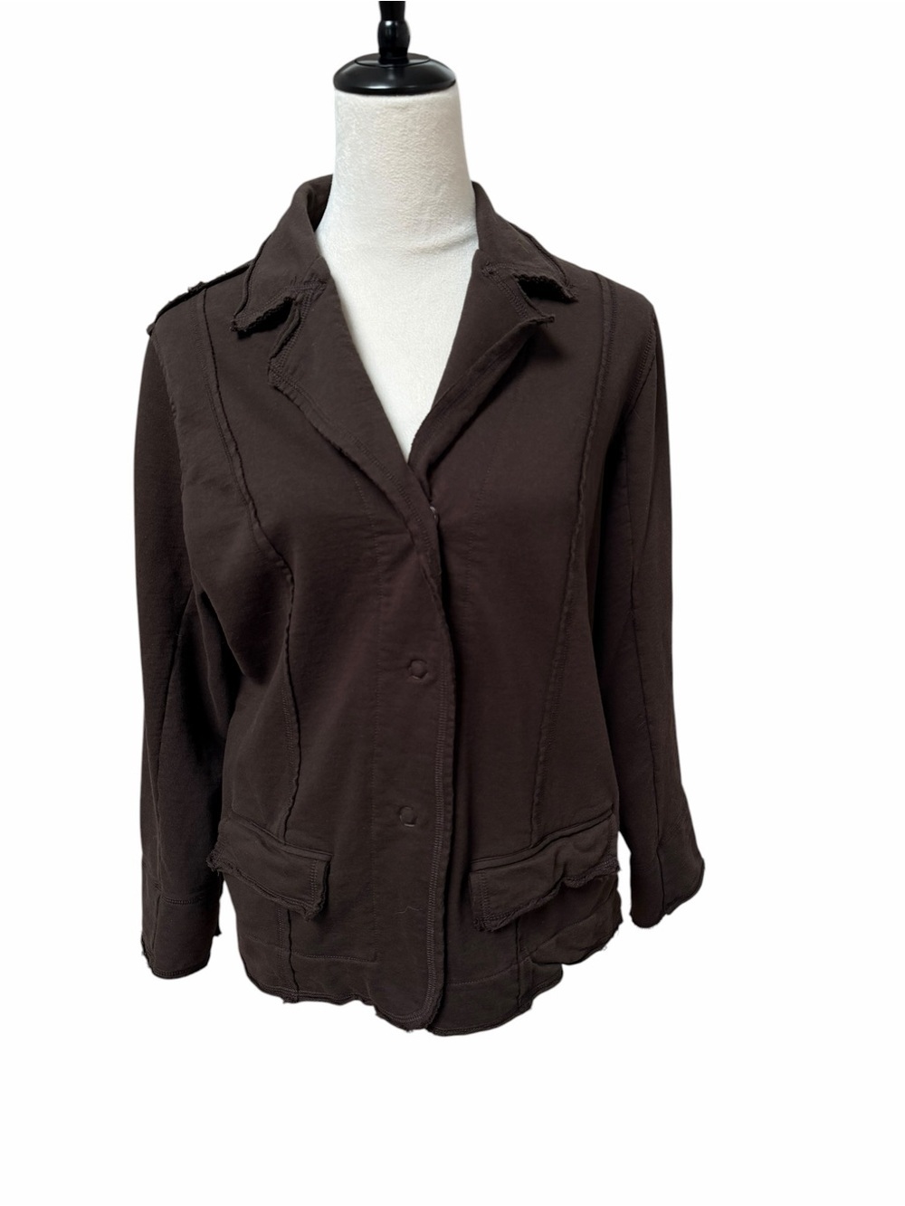 Spa by Chico’s Size 1 Medium Brown Women's Casual Button-Front Jacket Cotton